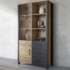 Vetrina 101x191h cm 2 ante 3 cassetti moderna quercia nero opaco Nebraska