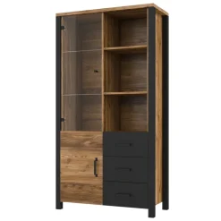 Vetrina 101x191h cm 2 ante 3 cassetti moderna quercia nero opaco Nebraska