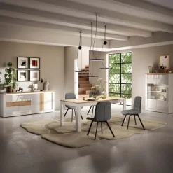 Vetrina 114x160h cm 2 ante con led bianco lucido rovere chiaro Istria