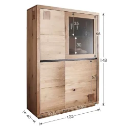 Vetrina 103x148h cm 4 ante legno massello rovere Tarselia