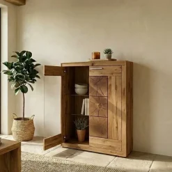 Vetrina 103x135h cm 2 ante legno massello rovere Ebania