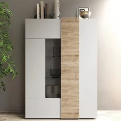 Vetrina 121x168h cm 2 ante moderna bianco lucido rovere Universal