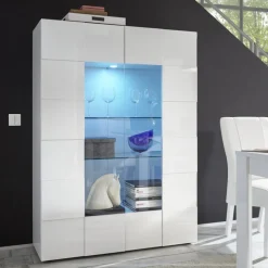 Vetrina 121x166h cm 2 ante moderna soggiorno bianco lucido Obsession