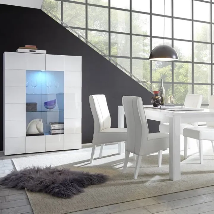 Vetrina 121x166h cm 2 ante moderna soggiorno bianco lucido Obsession