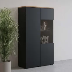 Vetrina 80x140h cm 2 ante nero rovere Ischia