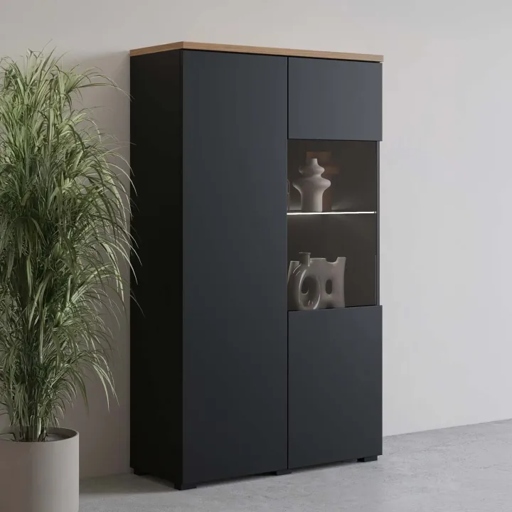 Vetrina 80x140h cm 2 ante nero rovere Ischia