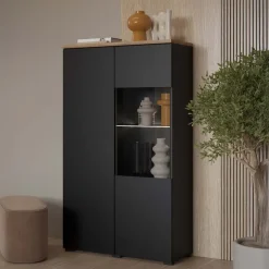 Vetrina 80x140h cm 2 ante nero rovere Ischia