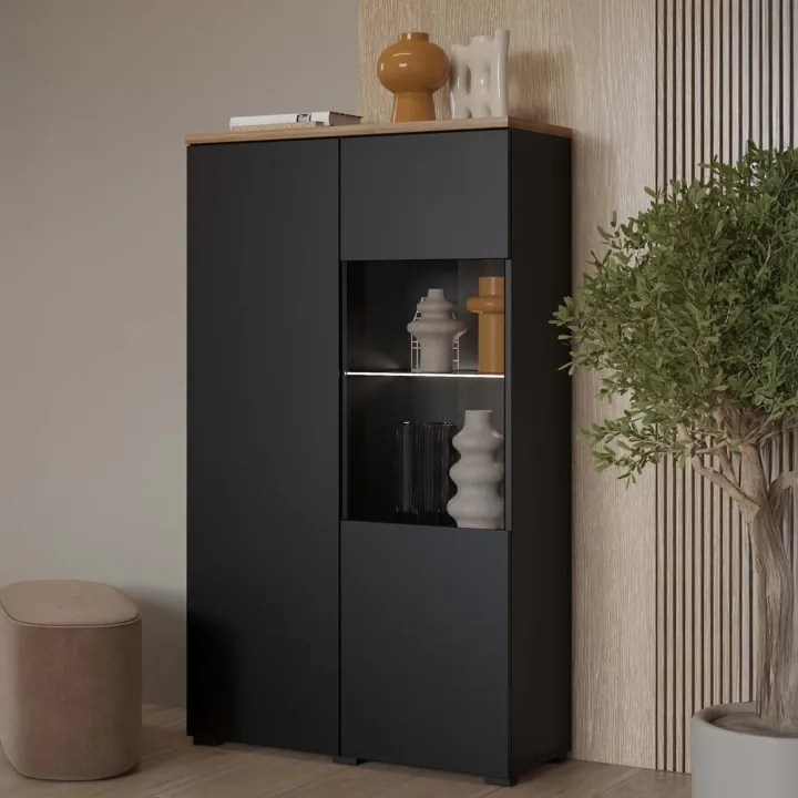 Vetrina 80x140h cm 2 ante nero rovere Ischia