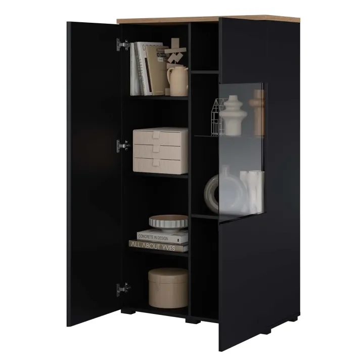 Vetrina 80x140h cm 2 ante nero rovere Ischia