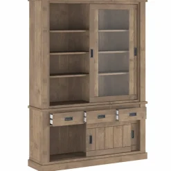 Vetrina 150x204h cm 4 ante scorrevoli 3 cassetti soggiorno noce nero Islen