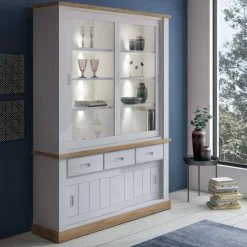 Vetrina 150x204h cm 4 ante scorrevoli 3 cassetti soggiorno bianco frassinato rovere Islen