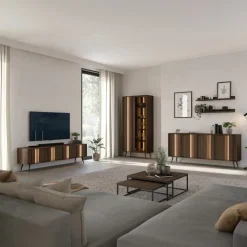 Vetrina 94x196h cm con led 2 ante 5 ripiani reversibile soggiorno noce Bois