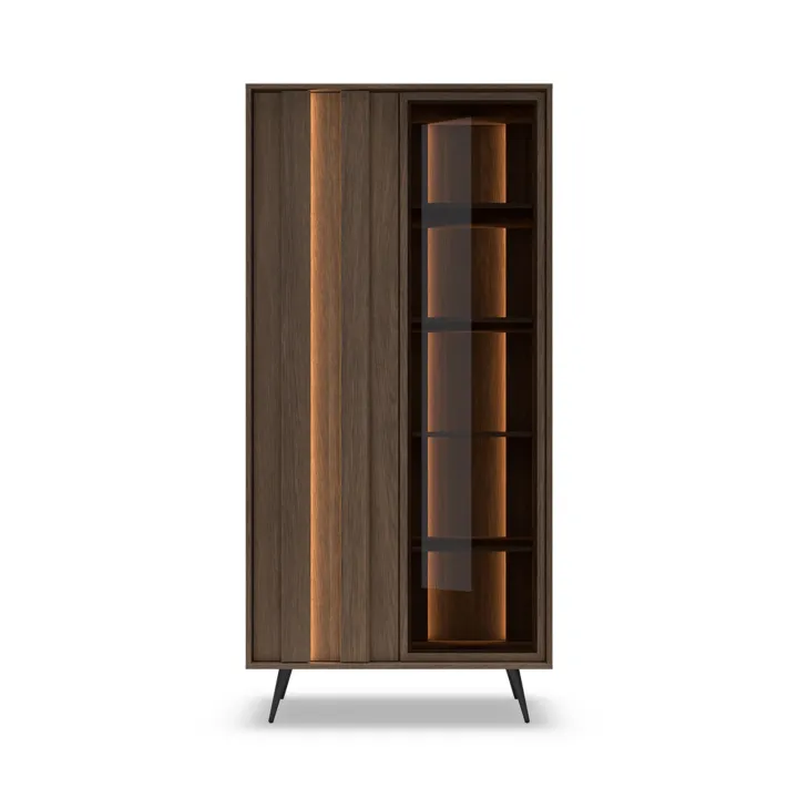Vetrina 94x196h cm con led 2 ante 5 ripiani reversibile soggiorno noce Bois
