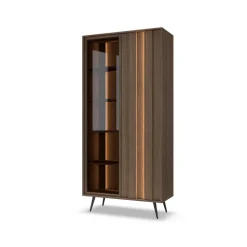 Vetrina 94x196h cm con led 2 ante 5 ripiani reversibile soggiorno noce Bois