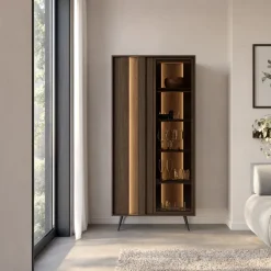 Vetrina 94x196h cm con led 2 ante 5 ripiani reversibile soggiorno noce Bois