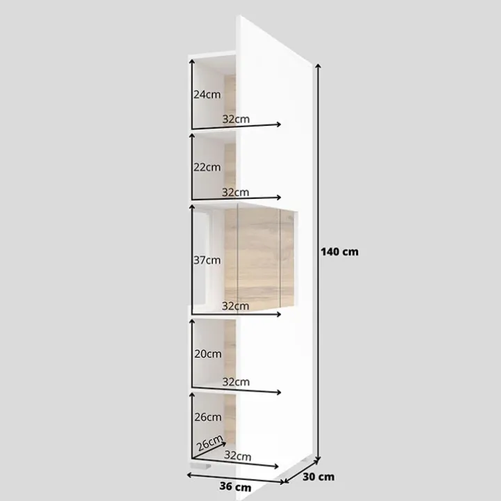Vetrina 36x140h cm da parete bianco rovere Fusion