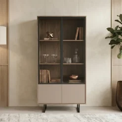 Vetrinetta moderna 90x190h cm 2 ante rovere scuro tortora Domus