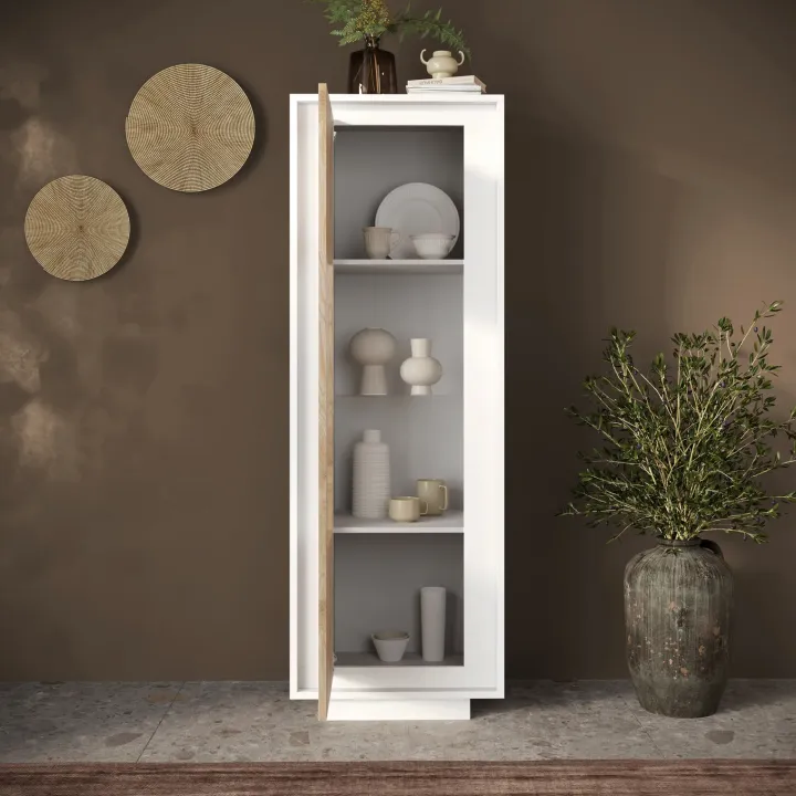 Vetrinetta 67x197cm 1 anta moderna bianco opaco rovere chiaro Deluxe
