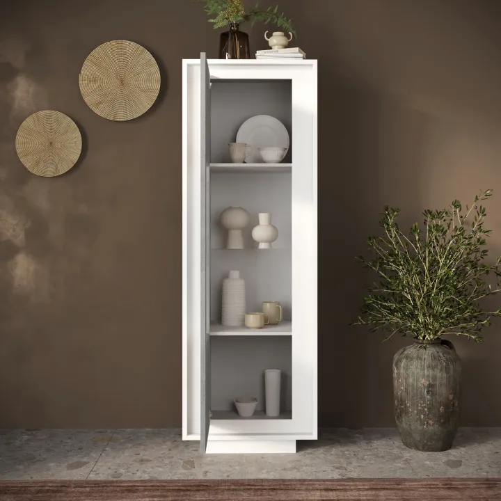 Vetrinetta 67x197cm 1 anta moderna bianco opaco grigio cemento Deluxe
