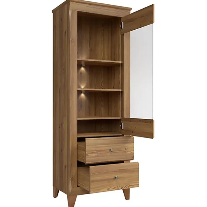 Vetrinetta 72x202h cm 1 anta 3 cassetti rovere scuro Lucca