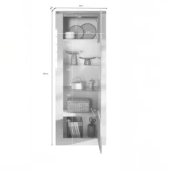 Vetrinetta 67x191h cm 1 anta con led bianco lucido rovere chiaro Istria