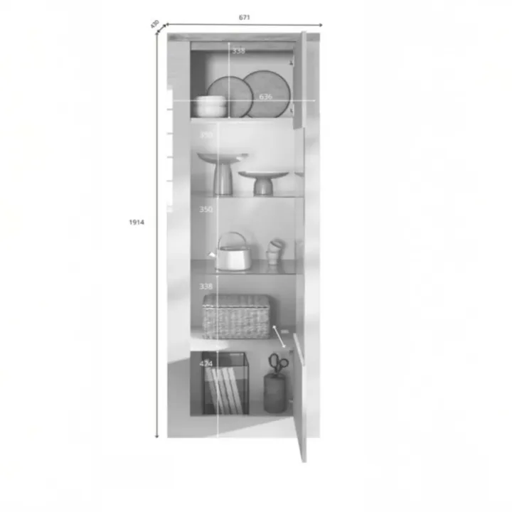 Vetrinetta 67x191h cm 1 anta con led bianco lucido rovere chiaro Istria