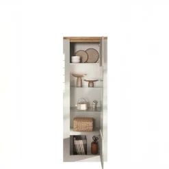 Vetrinetta 67x191h cm 1 anta con led bianco lucido rovere chiaro Istria