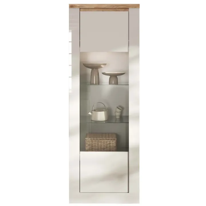 Vetrinetta 67x191h cm 1 anta con led bianco lucido rovere chiaro Istria