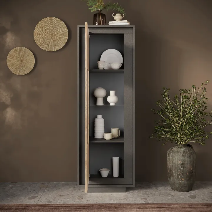 Vetrinetta 67x197h cm 1 anta moderna antracite rovere chiaro Deluxe