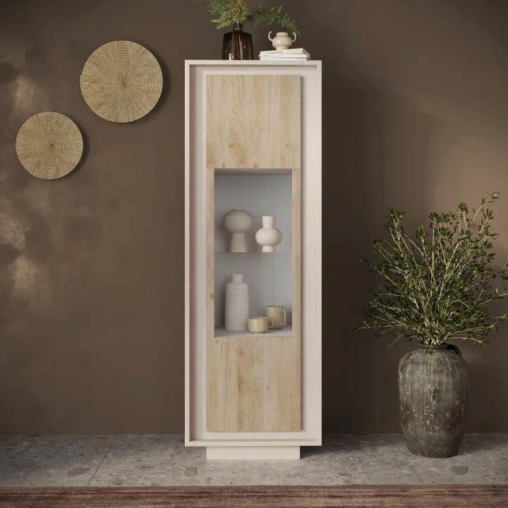 Vetrinetta 67x197h cm 1 anta moderna beige rovere chiaro Deluxe