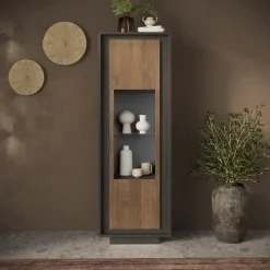 Vetrinetta 67x197h cm 1 anta moderna antracite rovere scuro Deluxe