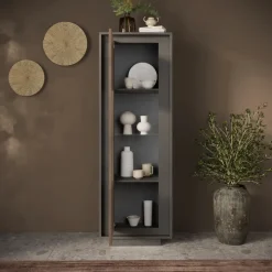 Vetrinetta 67x197h cm 1 anta moderna antracite rovere scuro Deluxe