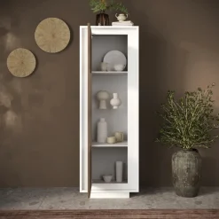 Vetrinetta 67x197h cm 1 anta moderna bianco opaco rovere scuro Deluxe
