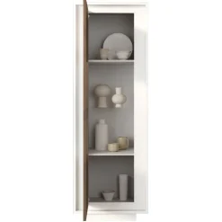 Vetrinetta 67x197h cm 1 anta moderna bianco opaco rovere scuro Deluxe