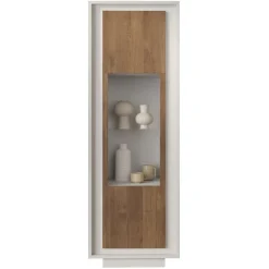 Vetrinetta 67x197h cm 1 anta moderna bianco opaco rovere scuro Deluxe