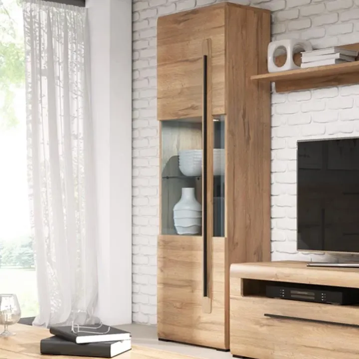 Vetrinetta 60x204h cm 1 anta soggiorno moderna rovere nero Maiorca