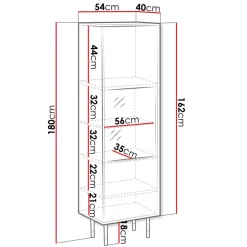 Vetrinetta 54x180h cm 1 anta soggiorno moderna nero oro Golden
