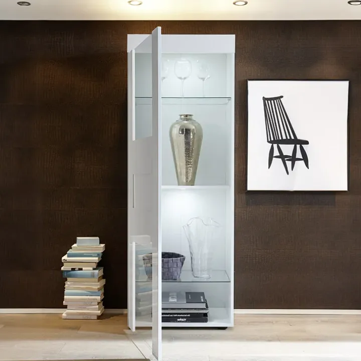 Vetrinetta 61x167h cm 1 anta soggiorno bianco laccato lucido Easy