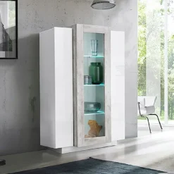 Vetrinetta 80x121h cm 2 ante bianco lucido cemento Milos Gihome®