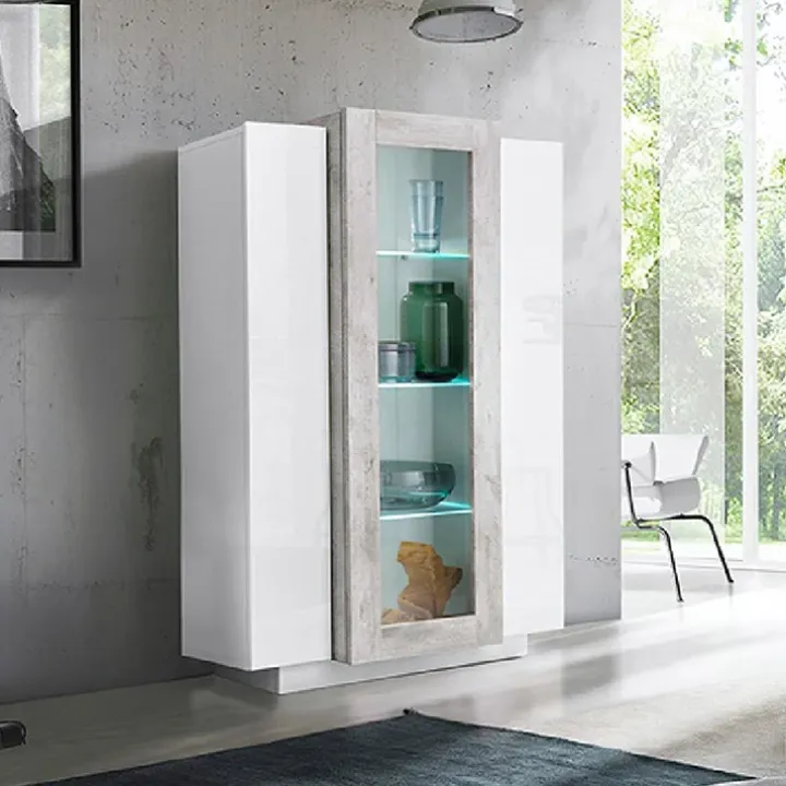 Vetrinetta 80x121h cm 2 ante bianco lucido cemento Milos Gihome®