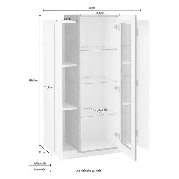 Vetrinetta 80x121h cm 2 ante bianco lucido nero opaco Milos Gihome®