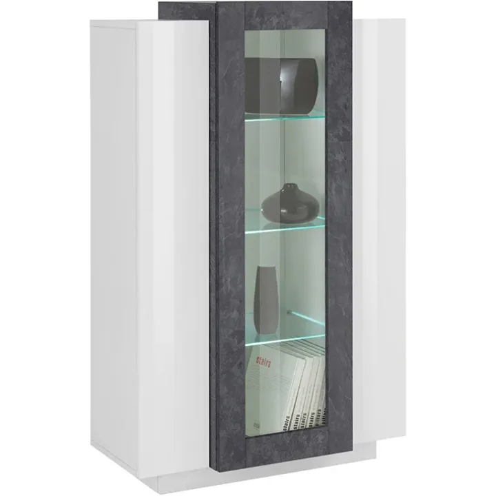 Vetrinetta 80x121h cm 2 ante bianco lucido nero opaco Milos Gihome®