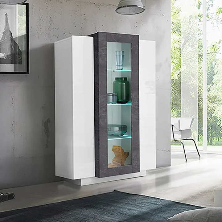 Vetrinetta 80x121h cm 2 ante bianco lucido nero opaco Milos Gihome®