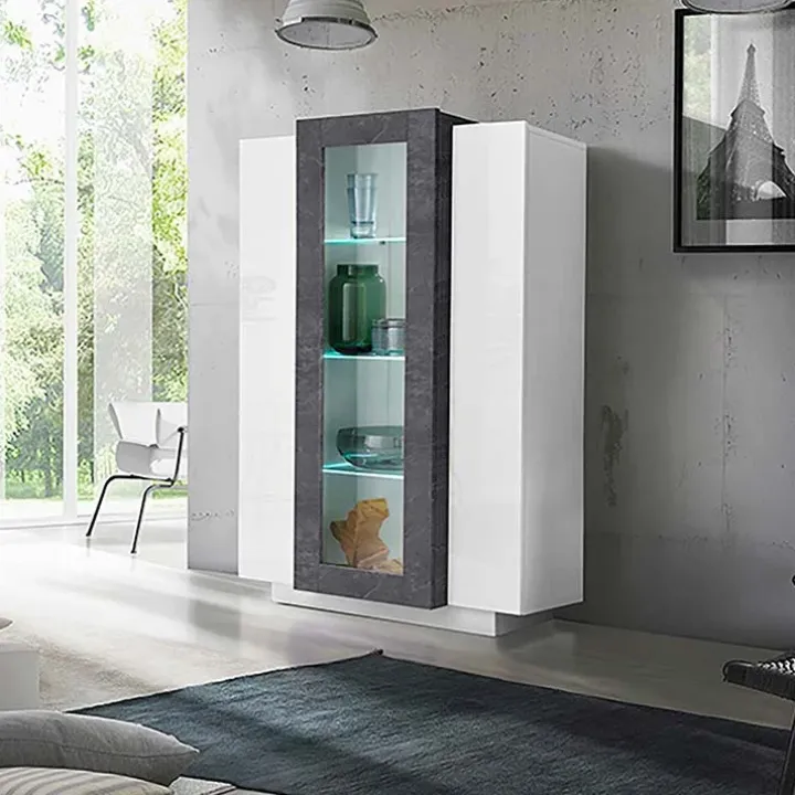 Vetrinetta 80x121h cm 2 ante bianco lucido nero opaco Milos Gihome®