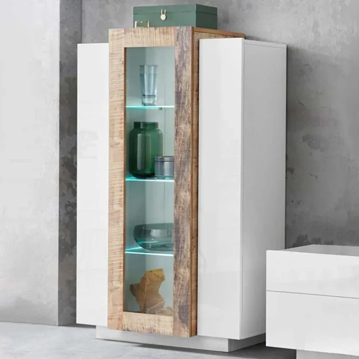Vetrinetta 80x121h cm 2 ante bianco lucido rovere Milos Gihome®