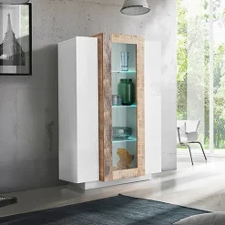 Vetrinetta 80x121h cm 2 ante bianco lucido rovere Milos Gihome®