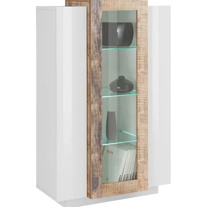 Vetrinetta 80x121h cm 2 ante bianco lucido rovere Milos Gihome®