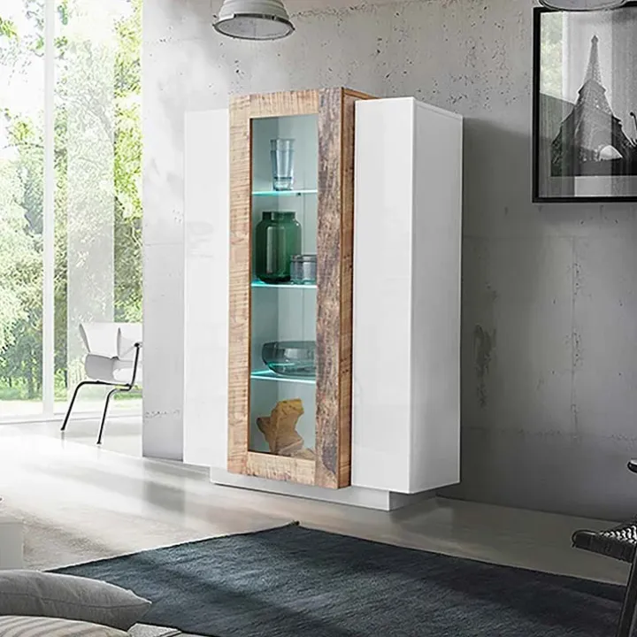Vetrinetta 80x121h cm 2 ante bianco lucido rovere Milos Gihome®