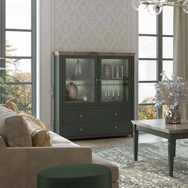 Vetrinetta 126x138h cm 2 ante 2 cassetti verde quercia Texel