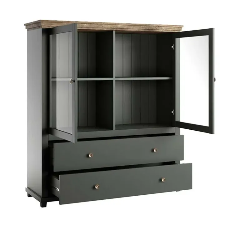 Vetrinetta 126x138h cm 2 ante 2 cassetti verde quercia Texel